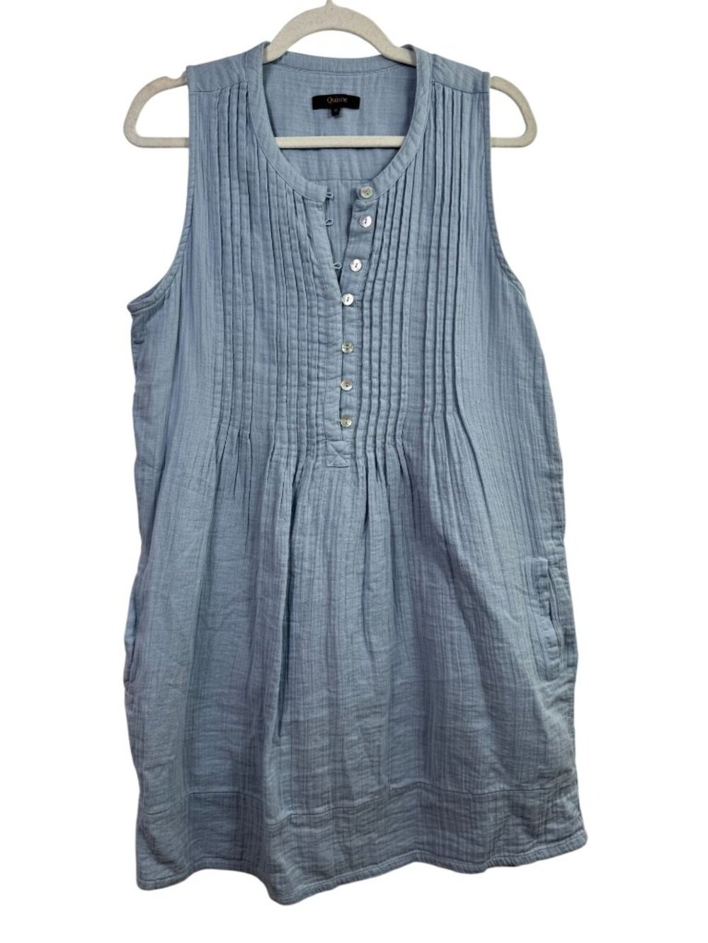 Quince 100% Organic Cotton gauzy Sleeveless Swing Dress Ocean Breeze Blue Medium